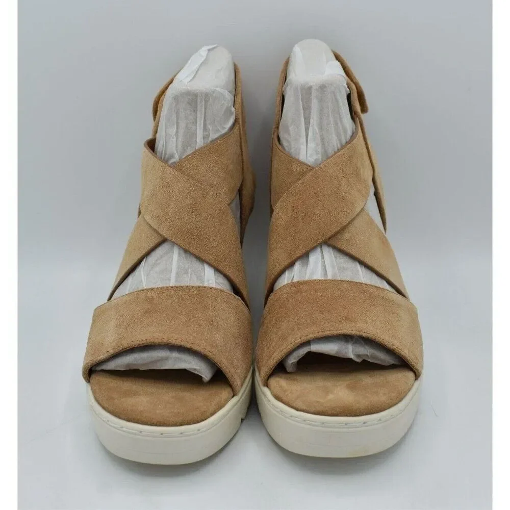 Sofft Womens Size 11 Uxley Desert‎ Suede Platform Wedge Open Toe Sandals Shoes